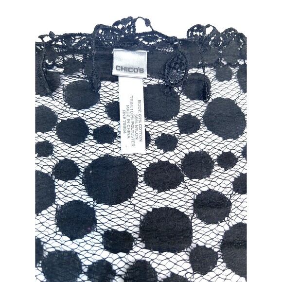 Chico’s Women’s Black Lace Fringed Pokeadot Scarf. - Picture 4 of 5